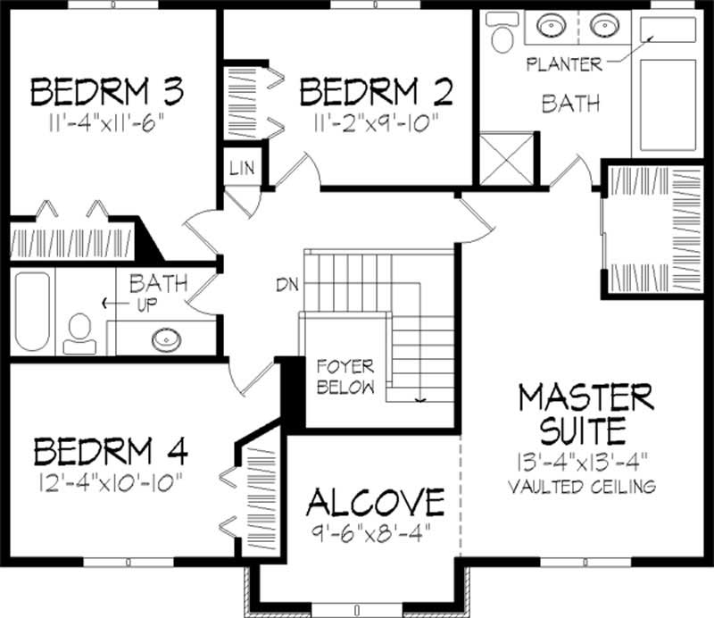 Floor Plan Second Story of Colonial Plan #146-1098