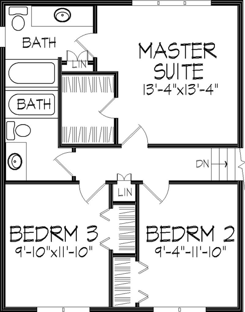 Floor Plan Second Story of Colonial Plan #146-1162