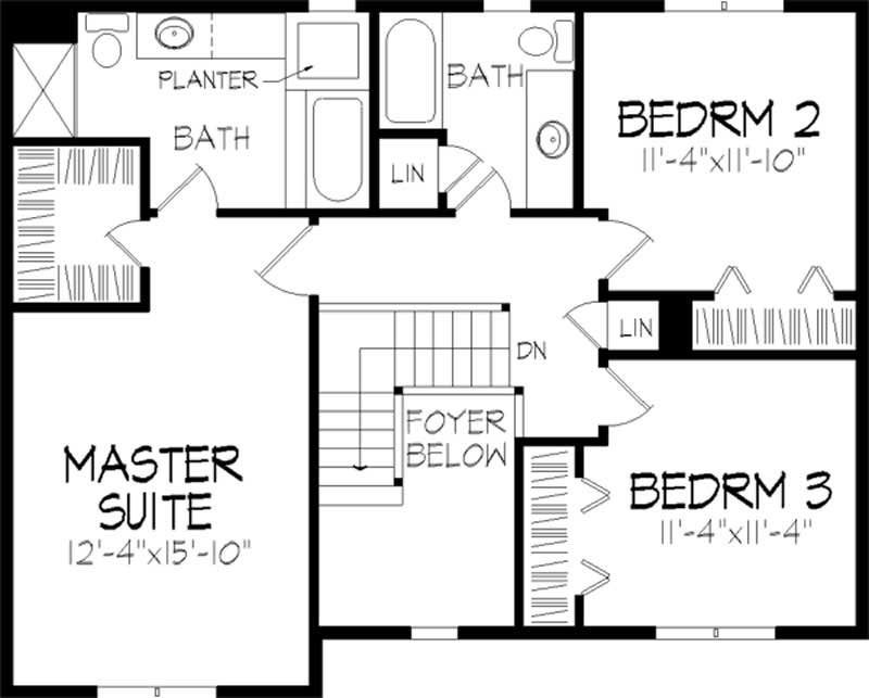 Floor Plan Second Story of Colonial Plan #146-1179