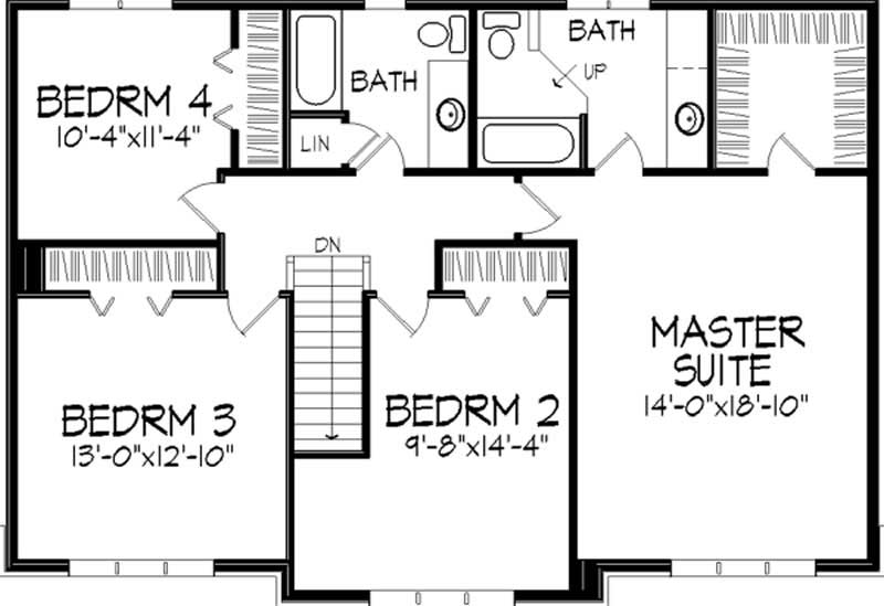 Floor Plan Second Story of Colonial Plan #146-1181