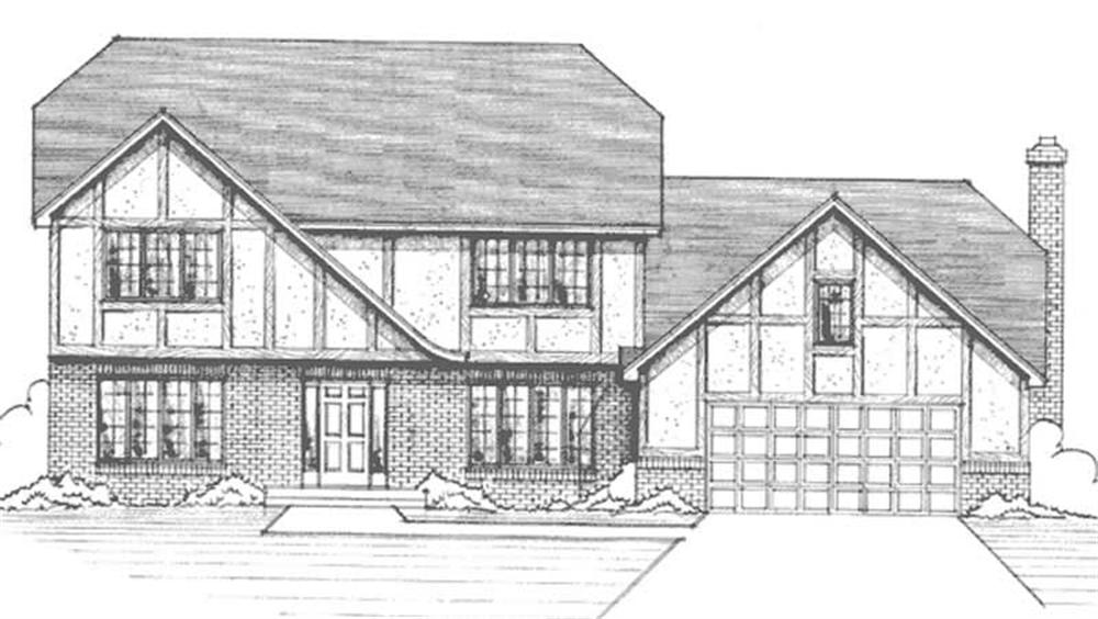 Front view of Tudor home (ThePlanCollection: House Plan #146-1182)