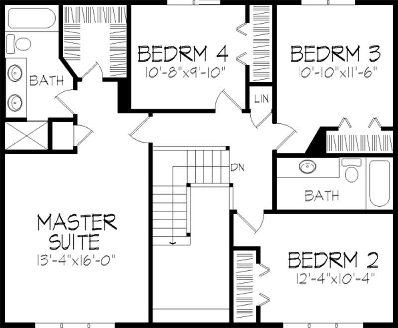 Floor Plan Second Story of Tudor Plan #146-1182