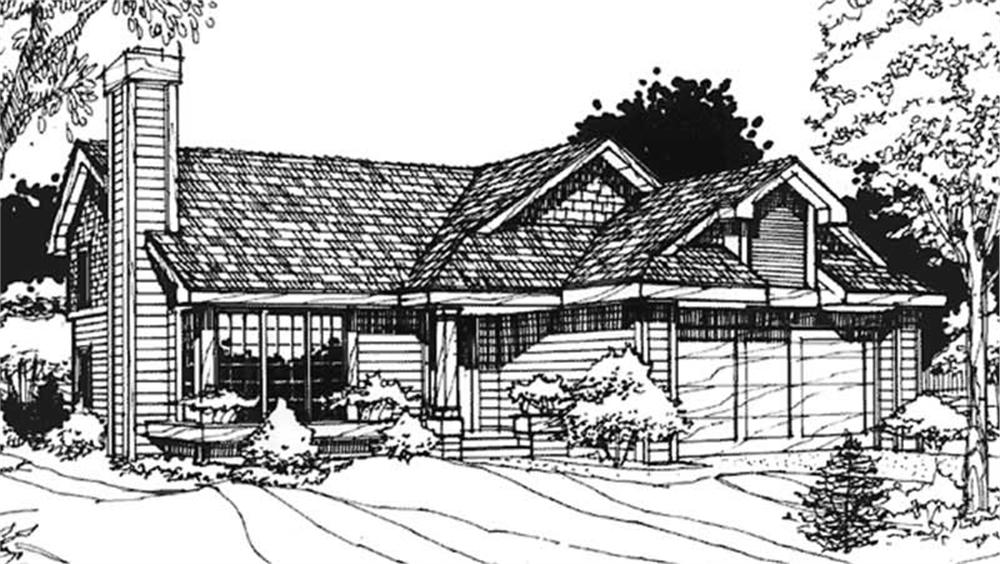 Front view of Country home (ThePlanCollection: House Plan #146-1203)