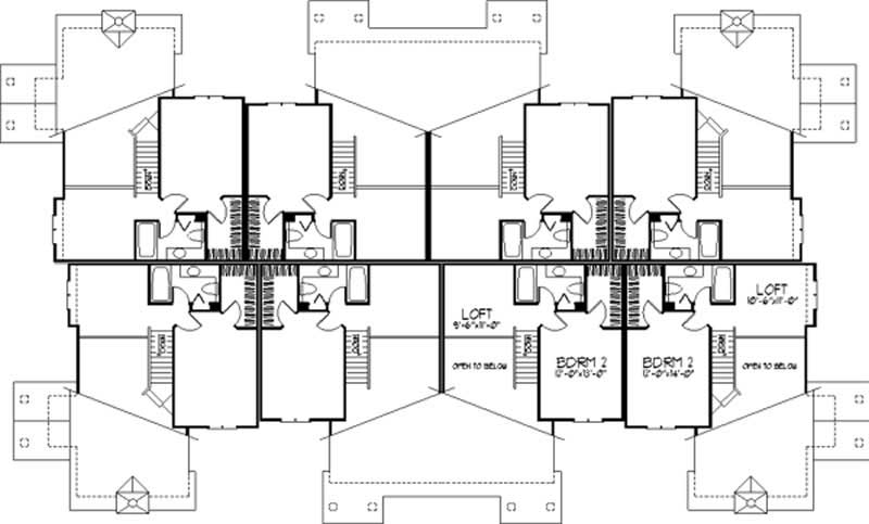 Floor Plan Second Story of Multi-Unit Plan #146-1216