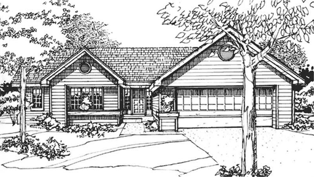 Front view of Ranch home (ThePlanCollection: House Plan #146-1232)