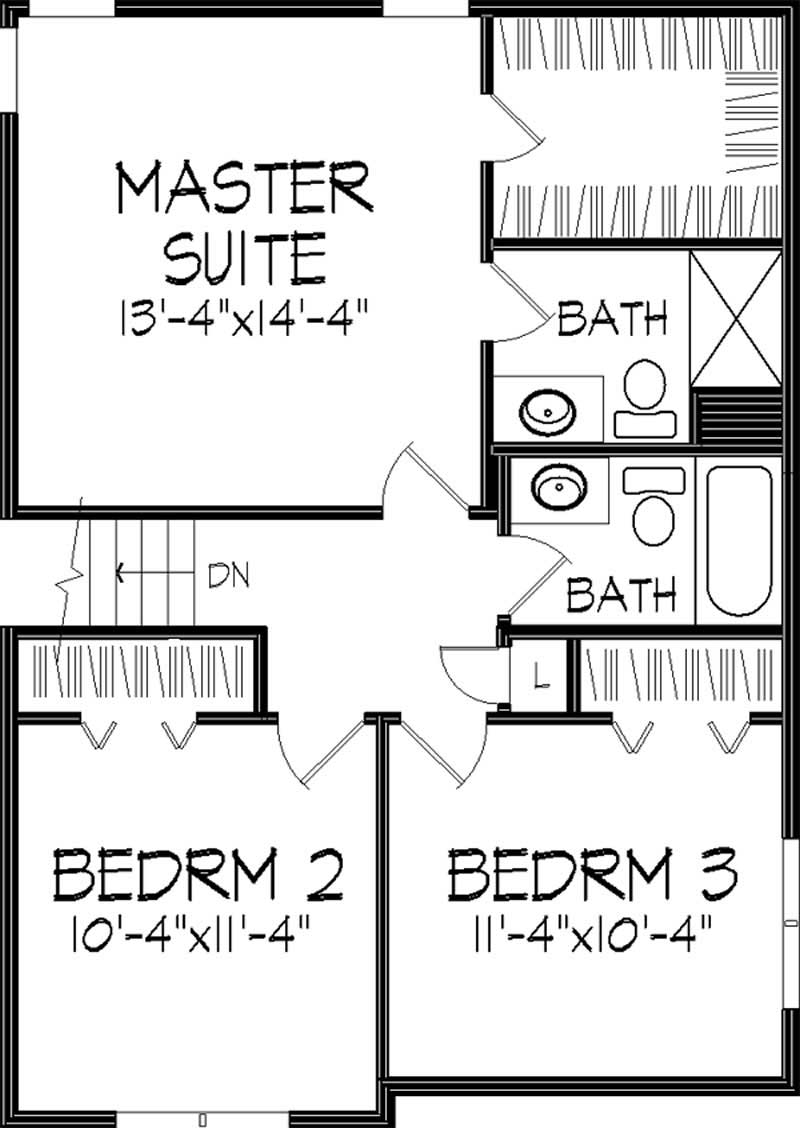 Floor Plan Second Story of Craftsman Plan #146-1254