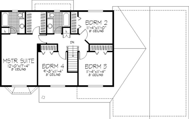 Floor Plan Second Story of Colonial Plan #146-1267