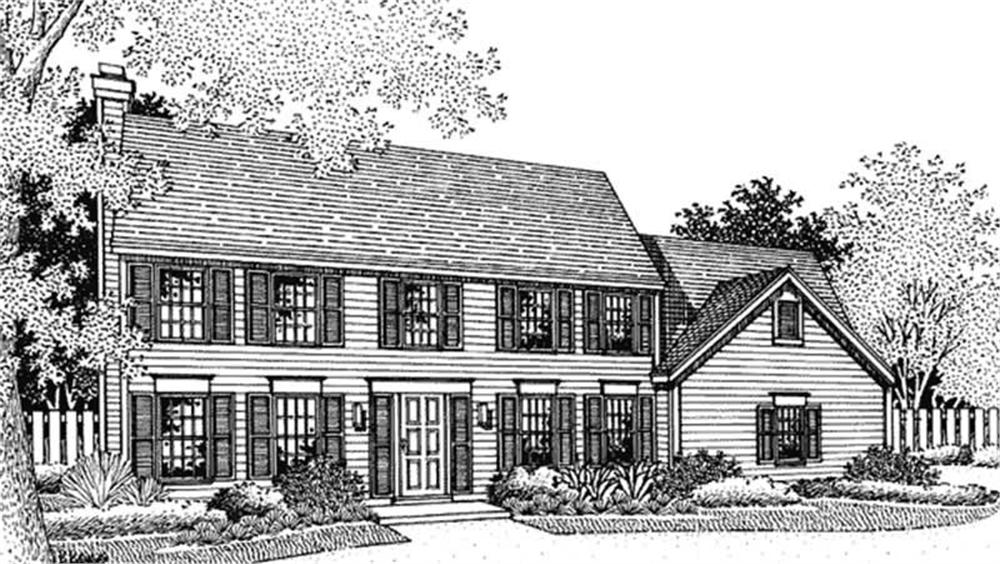 Front view of Colonial home (ThePlanCollection: House Plan #146-1286)