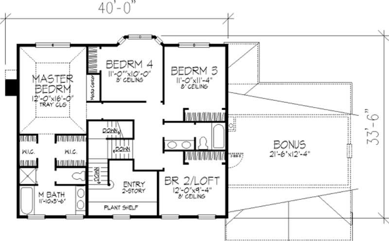 Floor Plan Second Story of Colonial Plan #146-1286