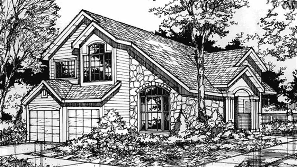Front view of Country home (ThePlanCollection: House Plan #146-1290)