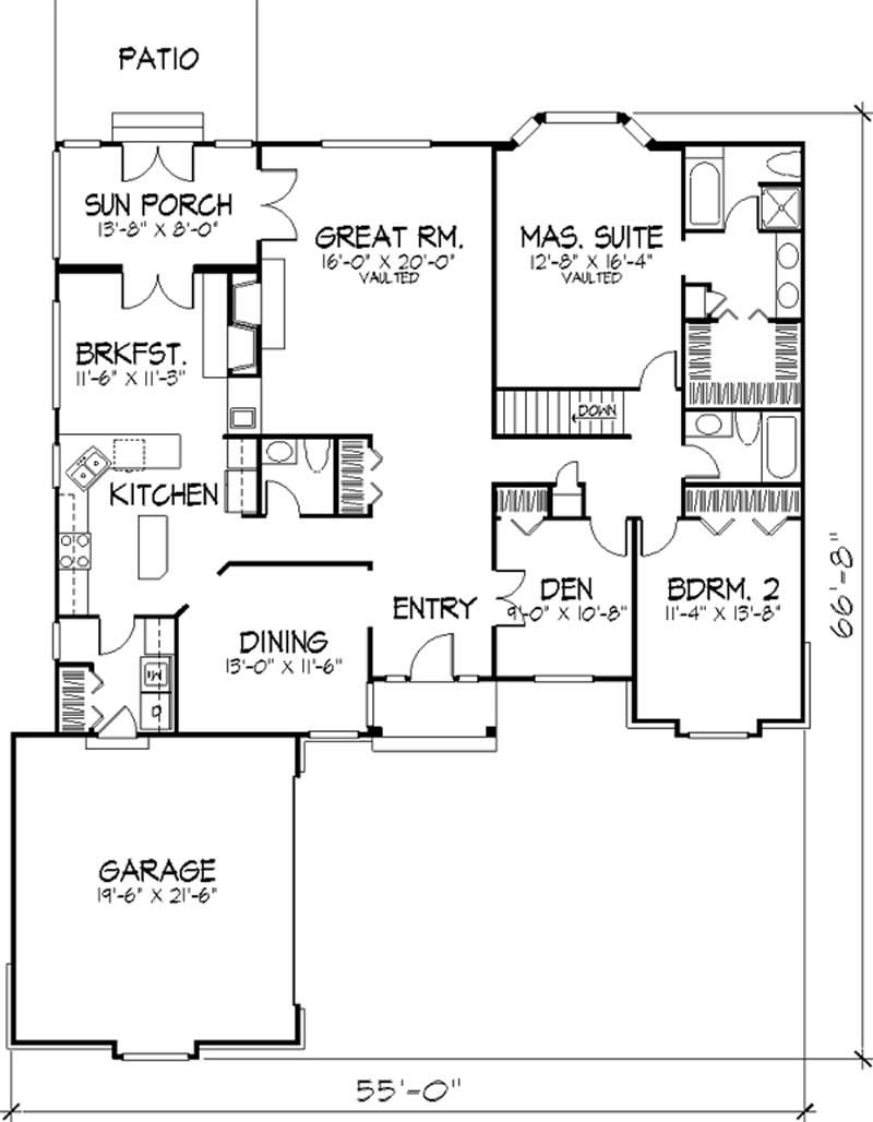 Floor Plan First Story of Bungalow Plan #146-1295