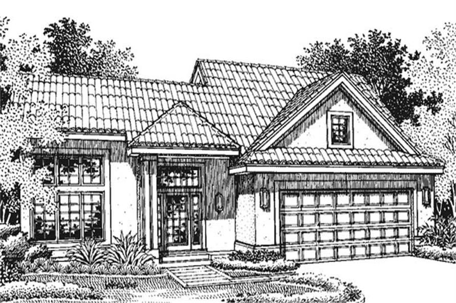 This is the front elevation of Mediterranean Houseplans LS-B-94032.
