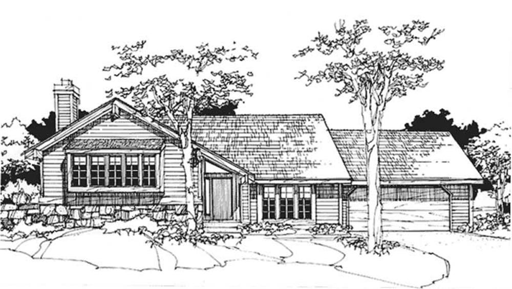 Front view of Ranch home (ThePlanCollection: House Plan #146-1358)