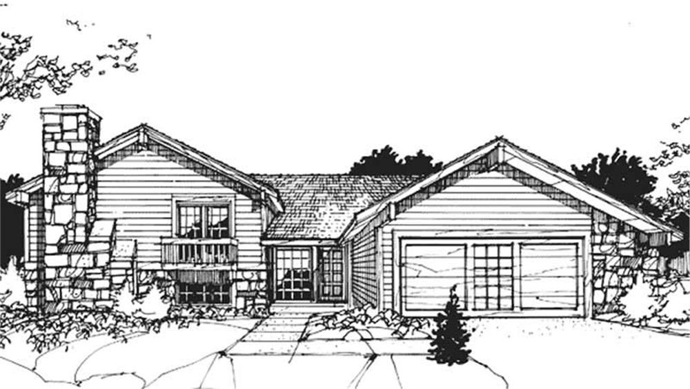 Front view of Ranch home (ThePlanCollection: House Plan #146-1366)