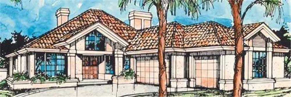 Front view of Florida Style home (ThePlanCollection: House Plan #146-1394)