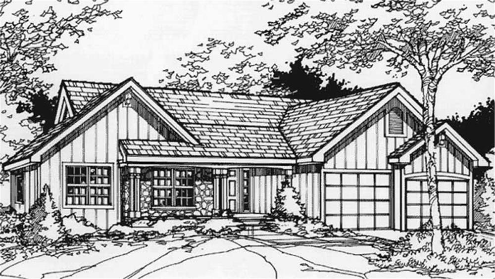 Front view of Country home (ThePlanCollection: House Plan #146-1408)