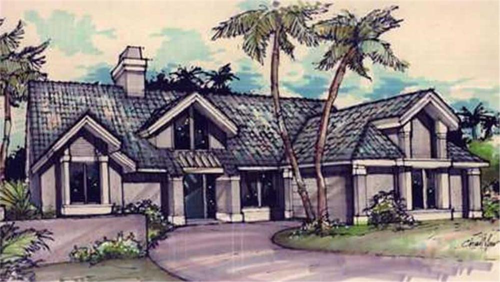 Front view of Florida Style home (ThePlanCollection: House Plan #146-1411)