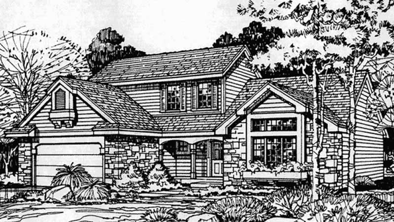 Front view of Country home (ThePlanCollection: House Plan #146-1423)