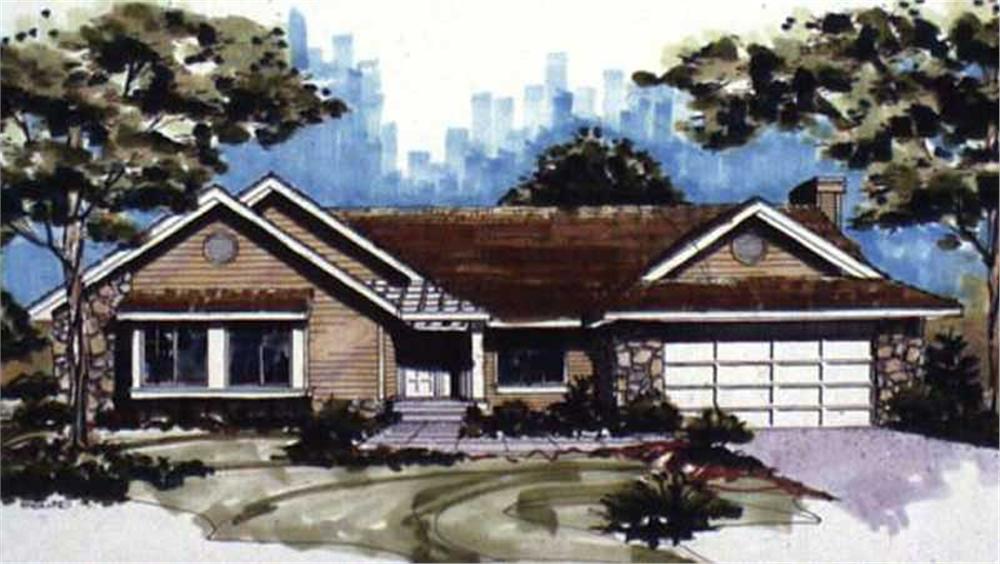 Front view of Ranch home (ThePlanCollection: House Plan #146-1465)