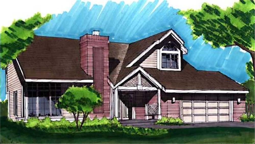 Front view of Ranch home (ThePlanCollection: House Plan #146-1469)