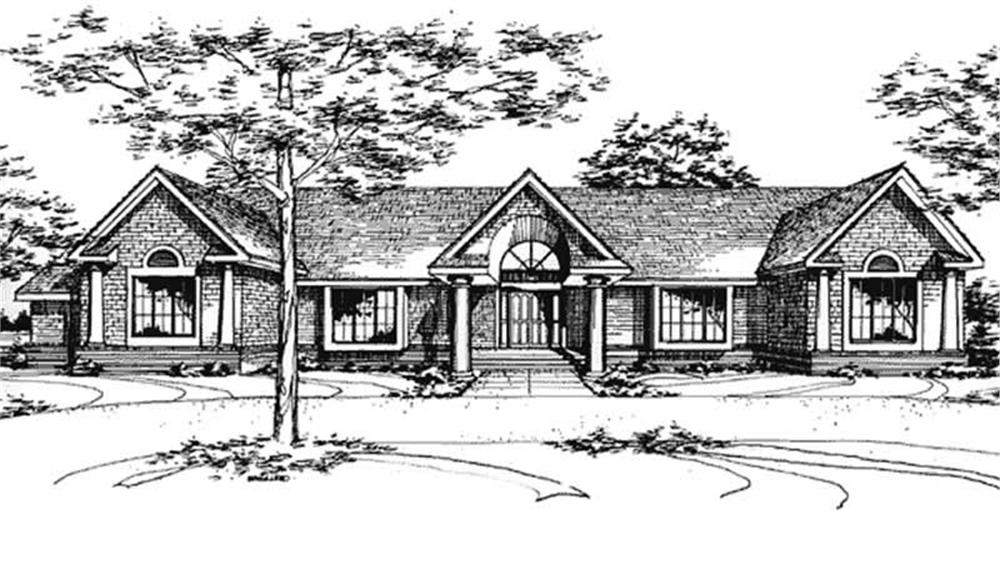 Front view of Ranch home (ThePlanCollection: House Plan #146-1470)