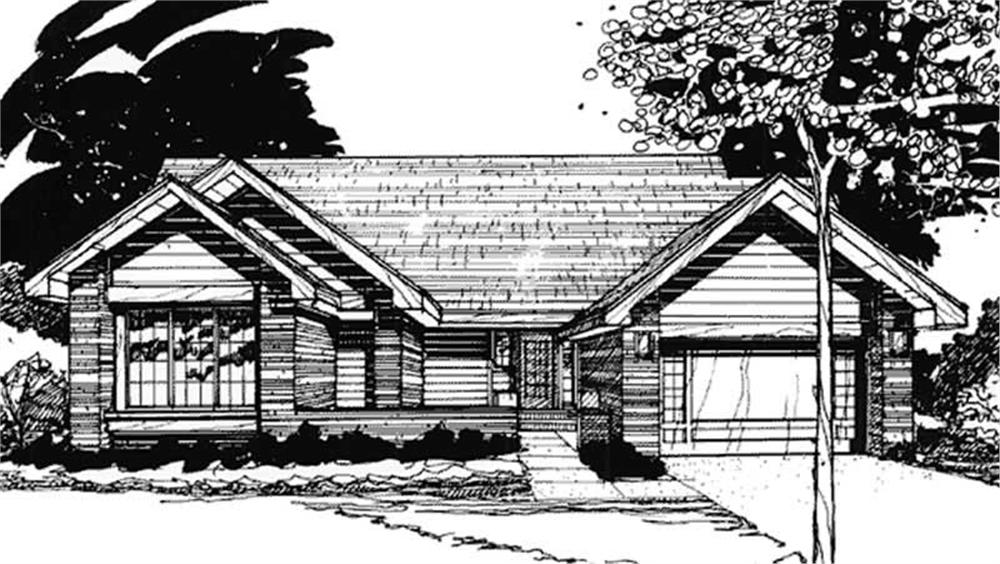 Front view of Ranch home (ThePlanCollection: House Plan #146-1489)