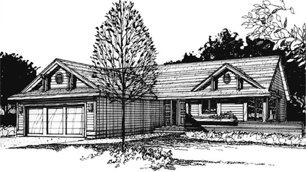 Front view of Ranch home (ThePlanCollection: House Plan #146-1494)