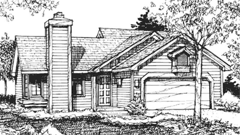 Front view of Ranch home (ThePlanCollection: House Plan #146-1499)