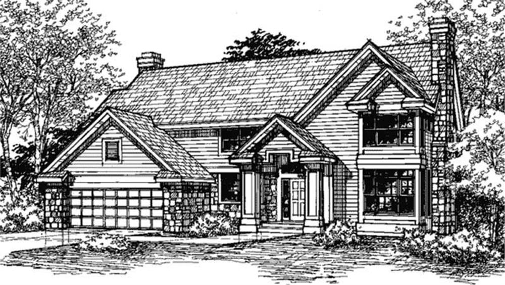 Front view of Country home (ThePlanCollection: House Plan #146-1596)