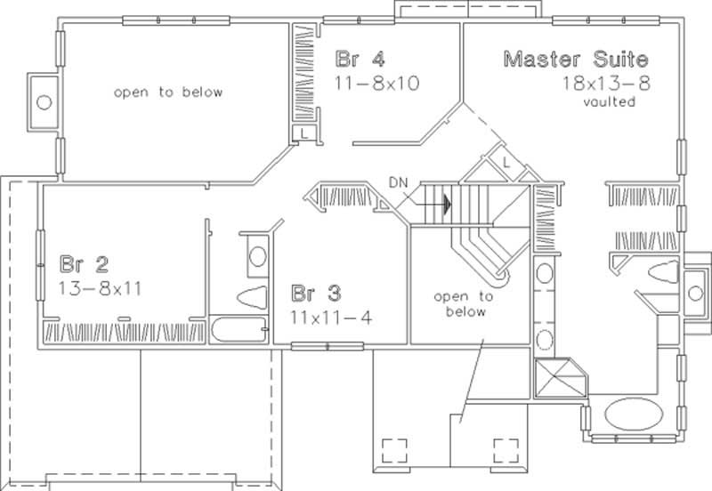 Floor Plan Second Story of Country Plan #146-1596