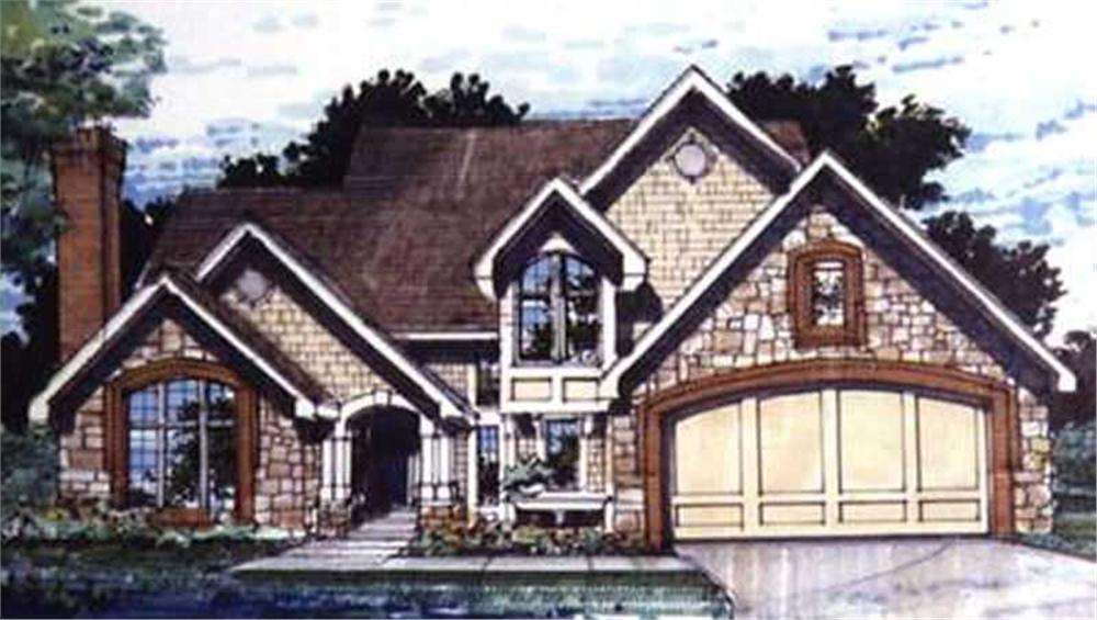 Front view of European home (ThePlanCollection: House Plan #146-1638)