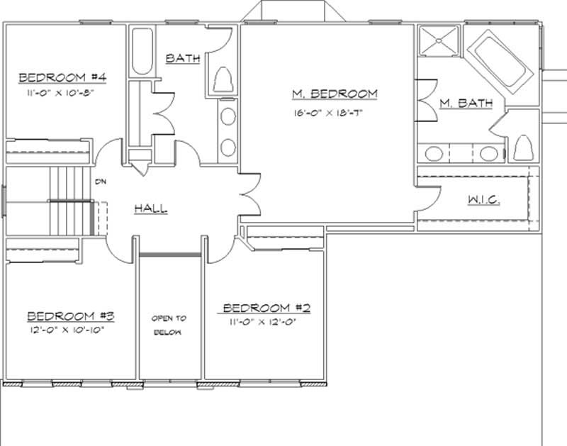 Floor Plan Second Story of Colonial Plan #146-1718