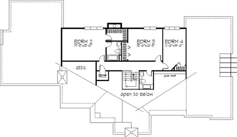 Floor Plan Second Story of Cape Cod Plan #146-1827