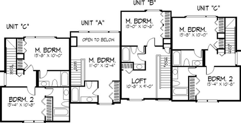 Floor Plan Second Story of Multi-Unit Plan #146-1855