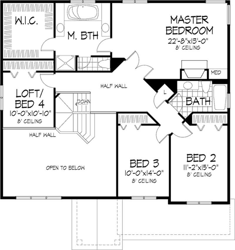 Floor Plan Second Story of Country Plan #146-1894