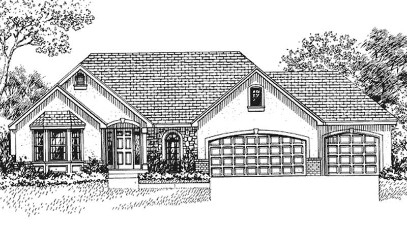 Front view of European home (ThePlanCollection: House Plan #146-1906)