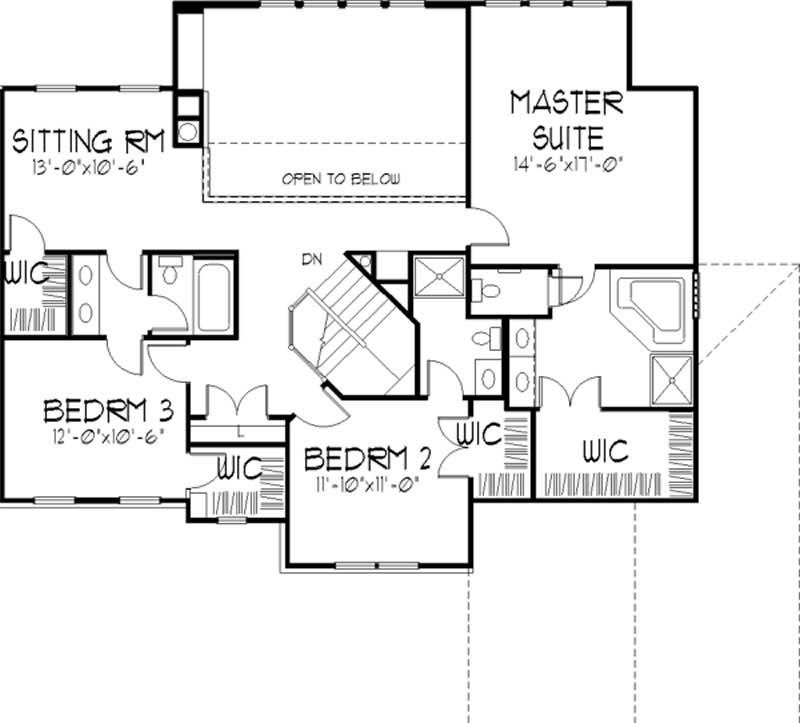 Floor Plan Second Story of Colonial Plan #146-1921