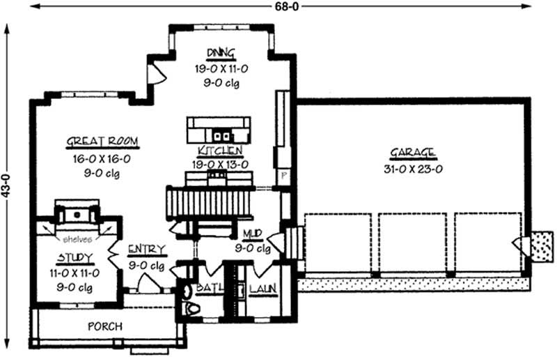 Floor Plan First Story of Country Plan #146-1928