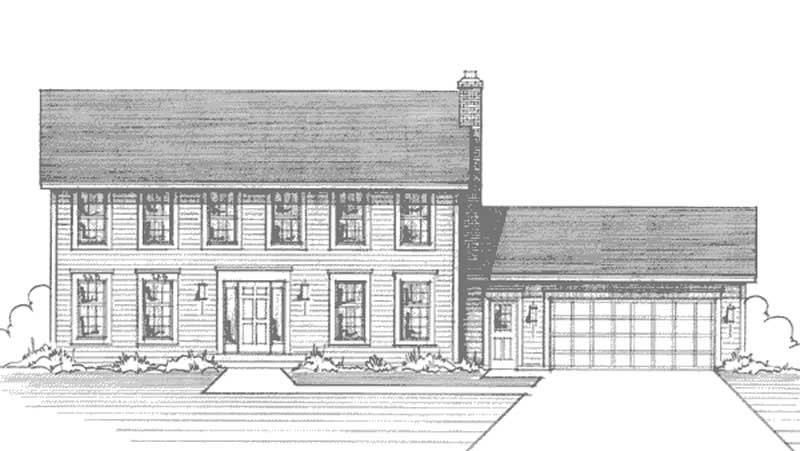 Front view of Colonial home (ThePlanCollection: House Plan #146-1931)