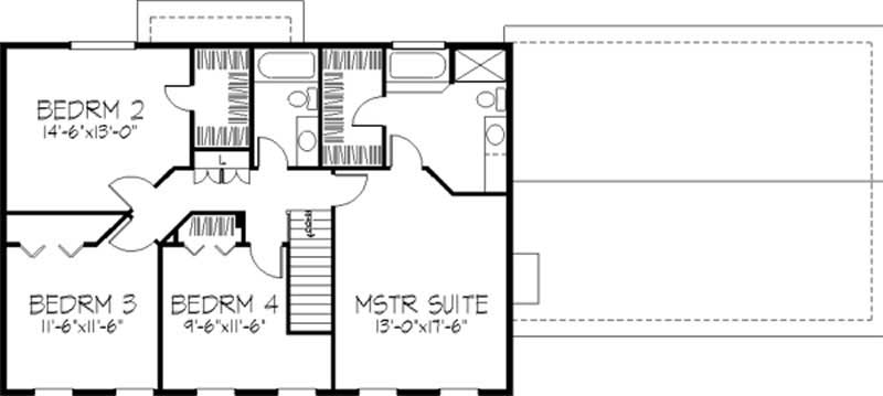 Floor Plan Second Story of Colonial Plan #146-1931