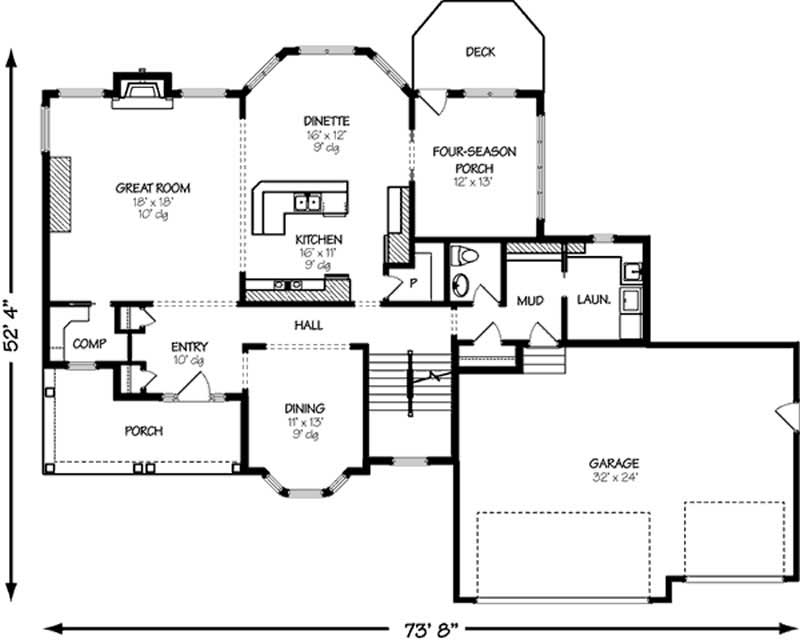 Floor Plan First Story of Country Plan #146-1932