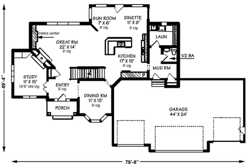 Floor Plan First Story of Country Plan #146-1936