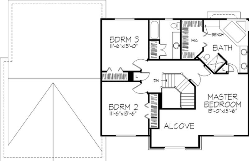 Floor Plan Second Story of Colonial Plan #146-1953