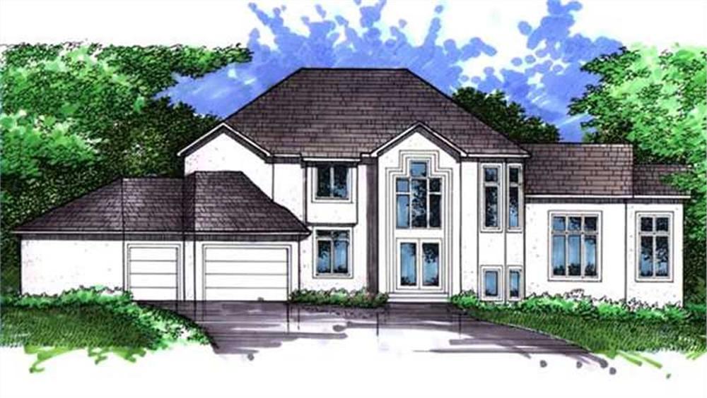 Front view of European home (ThePlanCollection: House Plan #146-1986)