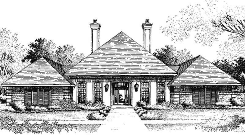 Front view of French home (ThePlanCollection: House Plan #146-1995)