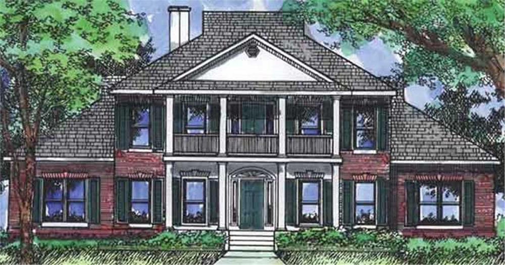 Front view of Colonial home (ThePlanCollection: House Plan #146-2001)