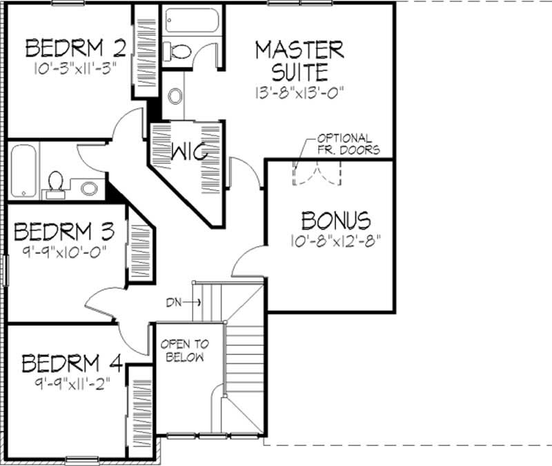 Floor Plan Second Story of Colonial Plan #146-2004