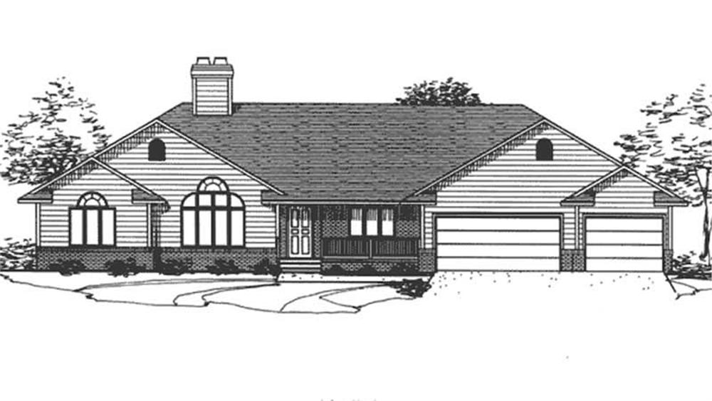 Front view of Ranch home (ThePlanCollection: House Plan #146-2009)