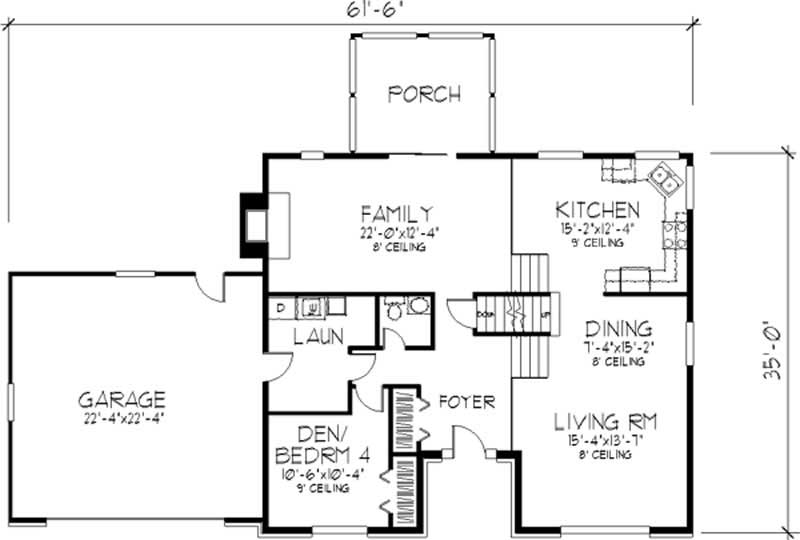 Floor Plan First Story of Tudor Plan #146-2022