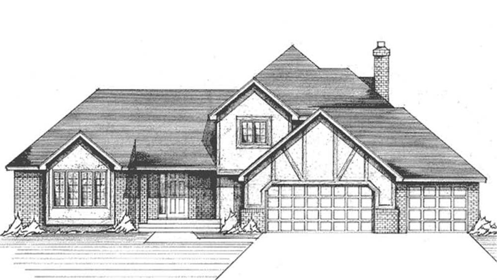 Front view of Tudor home (ThePlanCollection: House Plan #146-2028)